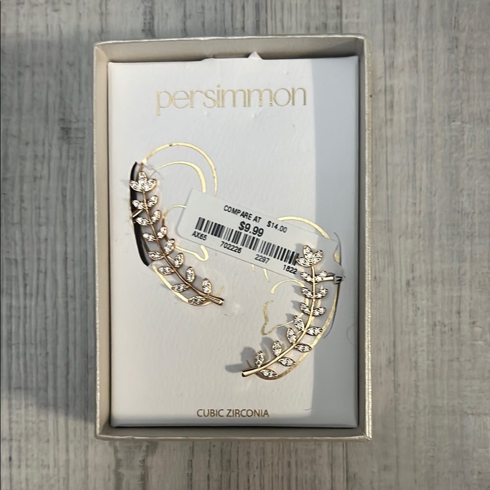 Gold Leaf Earrings with Cubic Zirconia